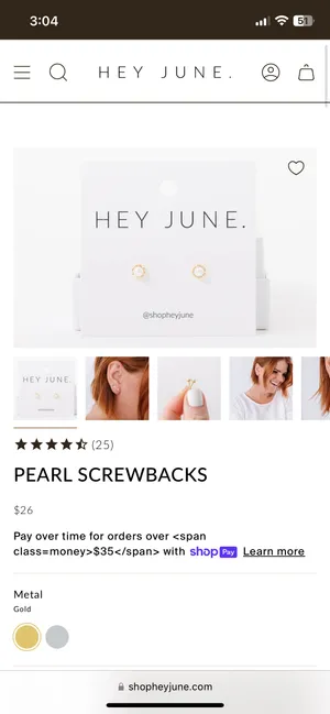 hey june pearl screw back earrings Gold thumbnail 2