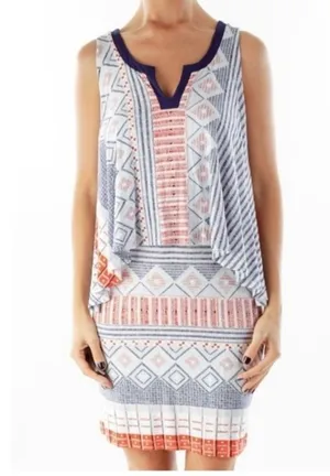 Anthropologie Maeve Tank Tiered Dress V-Neck, Fit & Flow, Orange Blue Size Large thumbnail 1