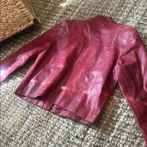 XOXO Vintage Y2K Red Crocodile Leather Biker Jacket Size Medium thumbnail 14