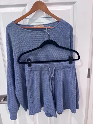 Free People Free-est Rowan Sweater Short Set in Blue Suede XS thumbnail 6