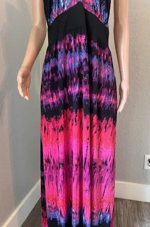Baby Phat Womens Pink Black tie dye Sexy Flowy Maxi Halter Stretch 2X Dress #196 thumbnail 5