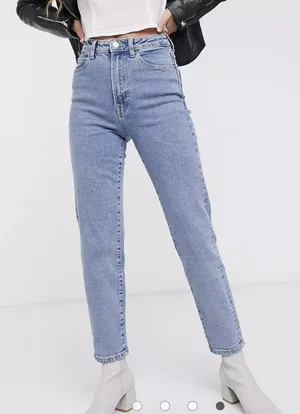 Organic Cotton Slim Mom Jeans with Stretch in Washed Blue thumbnail 1
