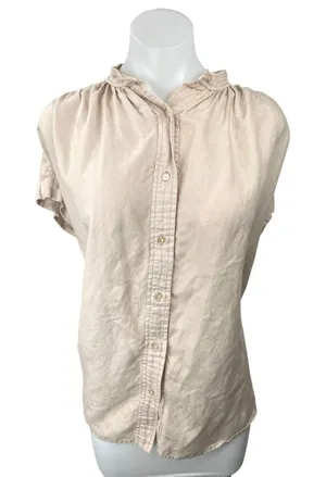 Aritzia Wilfred Pink Button Down Short Sleeve High Neck Shirt Blouse Top Sz XXS thumbnail 1