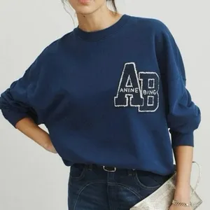 Anine Bing Miles Sweatshirt Navy Blue Chenille AB Patch Varsity Womens Medium thumbnail 1