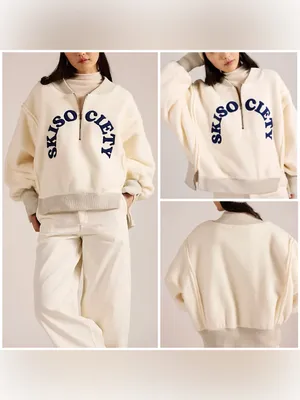 NWT Free People Tricia Fix Ski Society Quarter Zip - ivory white navy - Large thumbnail 2