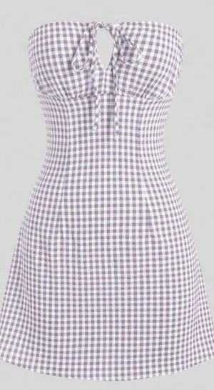 Cross Neck Plaid Lilac and White Mini Dress for Sorority Recruitment and LSU Game Days thumbnail 3