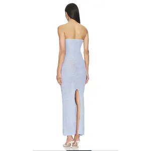 MORE TO COME Cherlee Maxi Dress Blue Strapless Knit Floral Applique Medium M NWT thumbnail 2