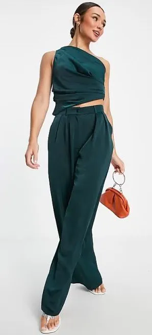 ASOS DESIGN One Shoulder Satin Top Size 4 Forest Green Cocktail Wedding Guest thumbnail 1