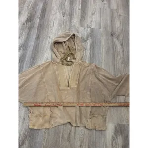Free People Tikmo Hoodie Tan Acid Wash V-Neck Boxy Pullover Size Medium thumbnail 7