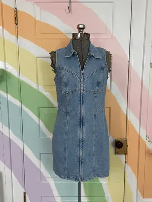GRLFRND Denim Selena Cotton Zip Front Western Corset Mini Dress Sz S 🧡🎀 thumbnail 4