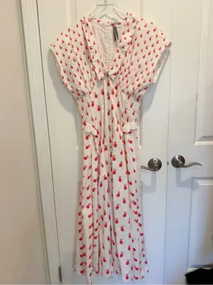 ANTHROPOLOGIE Pineapple Printed V-neck Smocked Waist Midi Dress White size Small thumbnail 4
