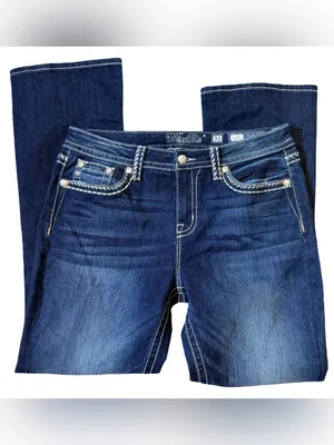 Miss Me Dark Wash Bootcut Jeans • White Stitching • Rhinestone Back Pockets • 32 thumbnail 3