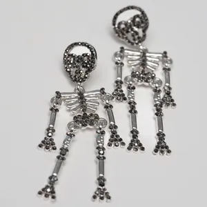 Halloween. Rhinestone Silver Skeleton Earrings. thumbnail 3