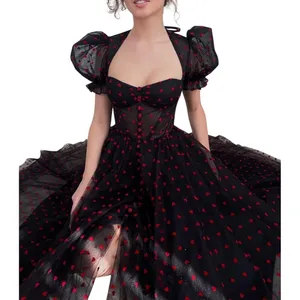 Heart Print Tulle Corset‎ Midi Dress Small Black Red Goth Coquette Prom Formal thumbnail 4