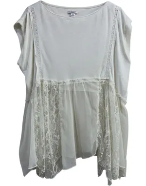 Kimchi Blue Urban Outfitters Ivory Lace Mixed Media Baby Doll Tunic Top Medium thumbnail 1