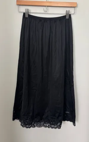 Vanity Fair Black Midi Slip Skirt with Lace Trim thumbnail 1