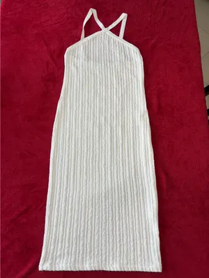 Zara White Cable Knit Cross Neck Halter Dress M Quiet Luxury Coastal ResortWear thumbnail 2