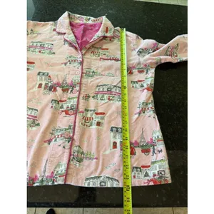 Nick & Nora Flannel Pajama Top Shirt Winter In Paris Pink Poodles Sz M Top‎ Only thumbnail 5