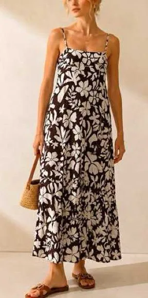 Paper Heart Brown and White Tropical Floral Print Tiered Maxi Dress NWT thumbnail 1