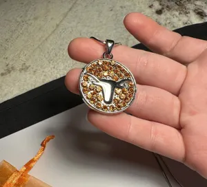 Rhinestone Texas Longhorn Round Pendant Silver Tone Chain Necklace NWOT thumbnail 6