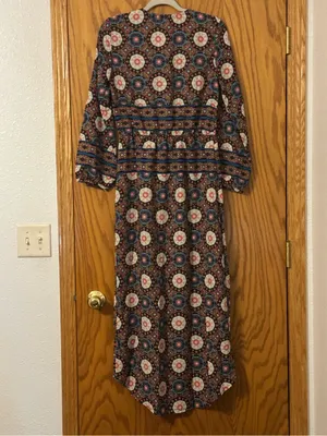 Fraiche by J Nadia Faux Wrap Boho Printed Long Sleeve Midi Dress - NWT - Size S thumbnail 4
