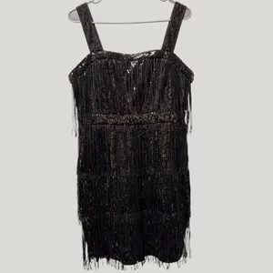 NWT RED DOT BOUTIQUE‎ Black Sequin Fringe Tassel Mini Dress - XL thumbnail 4