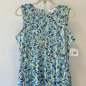 NWT Beachlunchlounge Julieta Midi Dress Blue Green Abstract Smocked Viscose M thumbnail 3