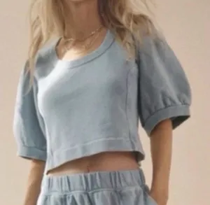 Aerie Seams Right Puff Sleeve Oversize Crop Shirt NEW thumbnail 1