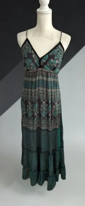 BLACK Green Floral Maxi Dress Size Large Womens thumbnail 1