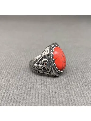 Turquoise Inlaid Skull Men's Stainless Steel Ring Size 9 🦩 thumbnail 3
