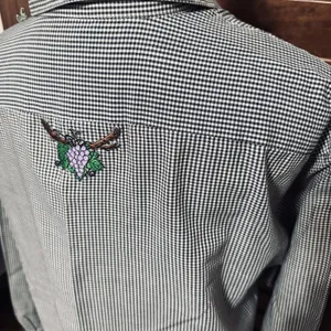 Mili Designs Vintage Gingham Fruit Embroidered Button Down Shirt Black White L thumbnail 5