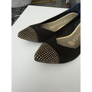 Rothy's The Point Black/Gold Embroidered Cap Toe Flats Women's Size 6 Retired thumbnail 4