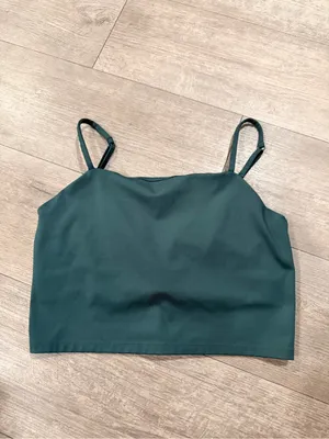 girlfriend collective Dark Green Square Neck Adjustable Strap Crop Top thumbnail 3