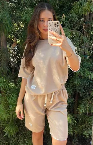 ZARA Tan and white casual loungewear set thumbnail 1