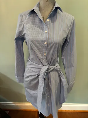 NWOT Abercrombie & Fitch Light Blue Pinstripe Long Sleeve Shirt Dress thumbnail 4