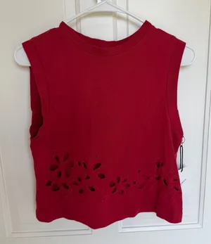 NWT Japna Red‎ Floral Eyelet Embroidered Sleeveless Cotton Top S thumbnail 1
