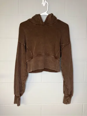 OFFLINE By Aerie Throw-Back Cropped Hoodie Women’s Size XS Brown Athletic Hoodie thumbnail 3