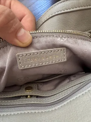 Tory Burch gray Pebbled Leather Tote with Gold Logo thumbnail 12