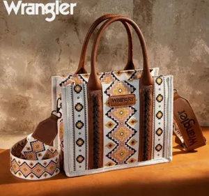 New Wrangler Aztec Canvas Tote Crossbody Bag Coffee Brown Southwestern‎ Purse thumbnail 1