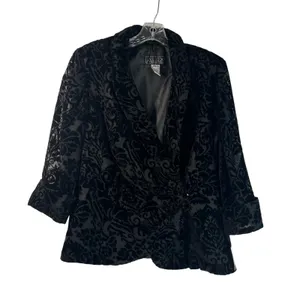 Alex Evenings Black Velvet Burnout Damask Floral Evening Jacket Blazer XL NWT thumbnail 1