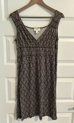 Loft Sun Dress Brown White Geometric Print Size 4 thumbnail 1