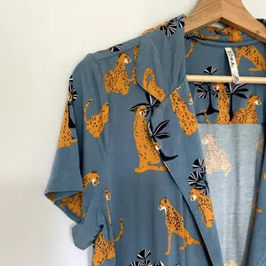 Soma button down pajama top soft short sleeves leopards big cats women L rayon thumbnail 2