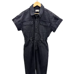 Free People Marci Denim Jumpsuit M Iron Black Utility Coverall Boiler Suit Work thumbnail 4