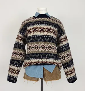 Vintage 80’s Abercrombie Pure Wool Fair-Isle Crewneck Knit “The Big Sweater” M thumbnail 1