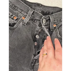 womens levis 501 button fly jeans 26x28 raw‎ hem Washed Black Gray thumbnail 3