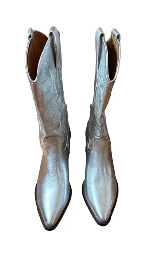 Silver Embroidered Western Cowboy Cowgirl Boots Pointed Toe Heel Women's size 39 thumbnail 1