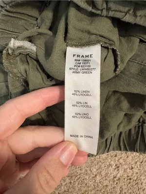 FRAME Denim Paperbag Pocket High Rise Linen Blend Shorts Army Green thumbnail 6