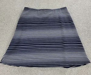 Margaret M Womens Skirt‎ Large Navy White Stripe A Line Mini Stretch Lined thumbnail 1