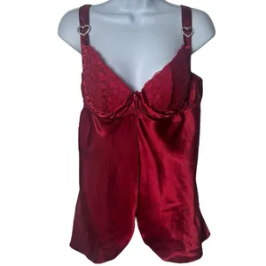 Frederick’s of Hollywood Wine Red Heart Jeweled Embroidered Teddy Top XL‎ thumbnail 2