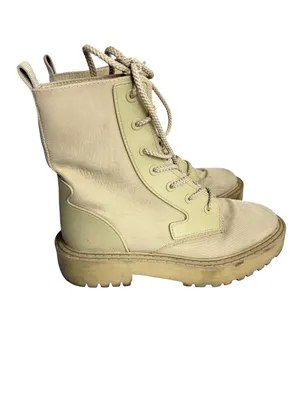Zara Tan Canvas Lace Up Combat Boots Lug Sole Chunky Size 6.5 Women's thumbnail 6